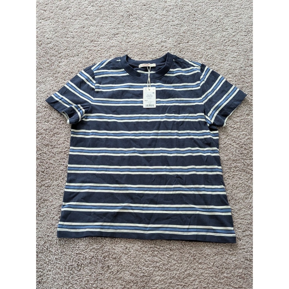 Marine Layer Miracle Jersey Shrunken Crew Tee Womens Small Navy Stripe NWT